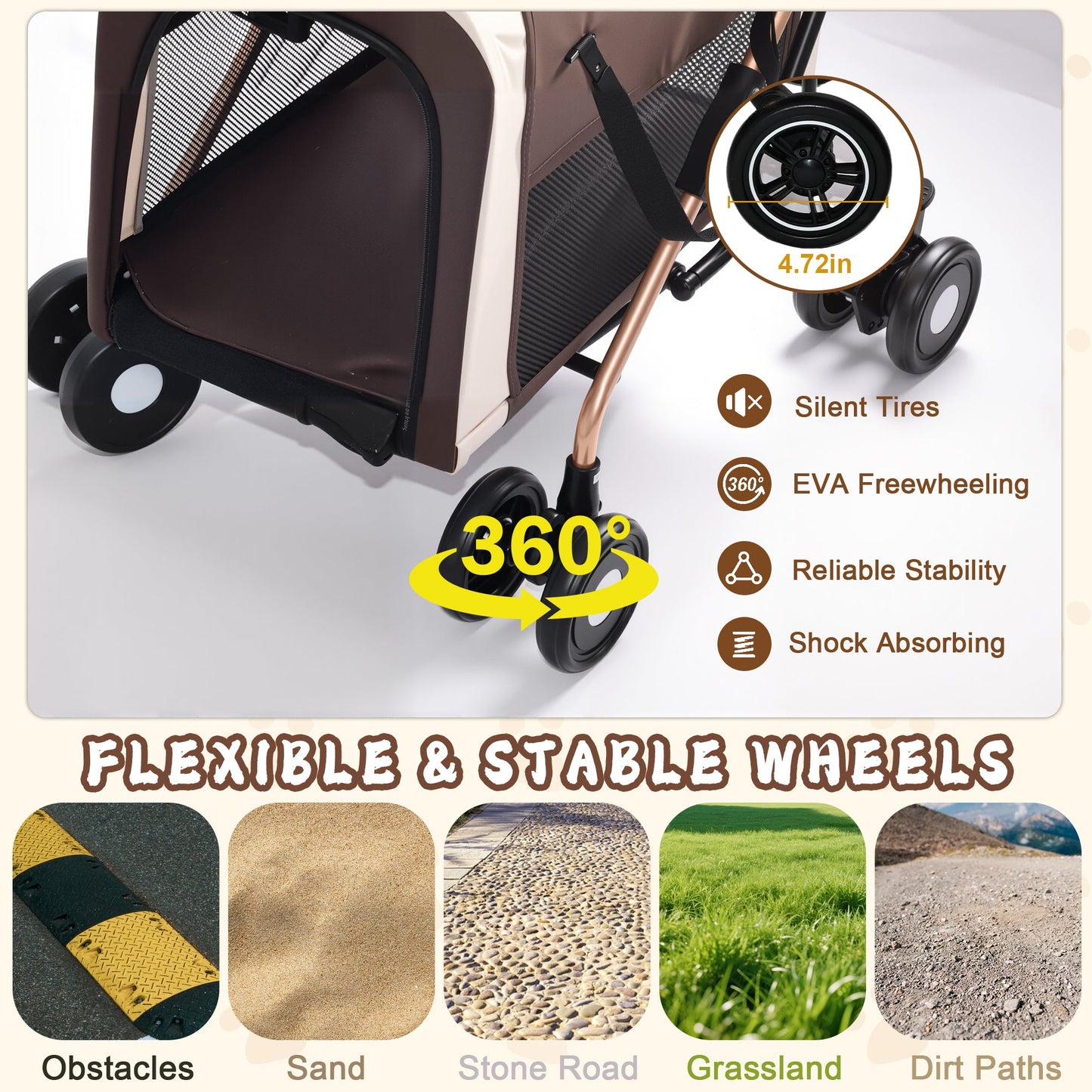 Double Pet Stroller by HouseOfZazla in brown with mesh panels and large wheels on Tampa Home & Garden Store