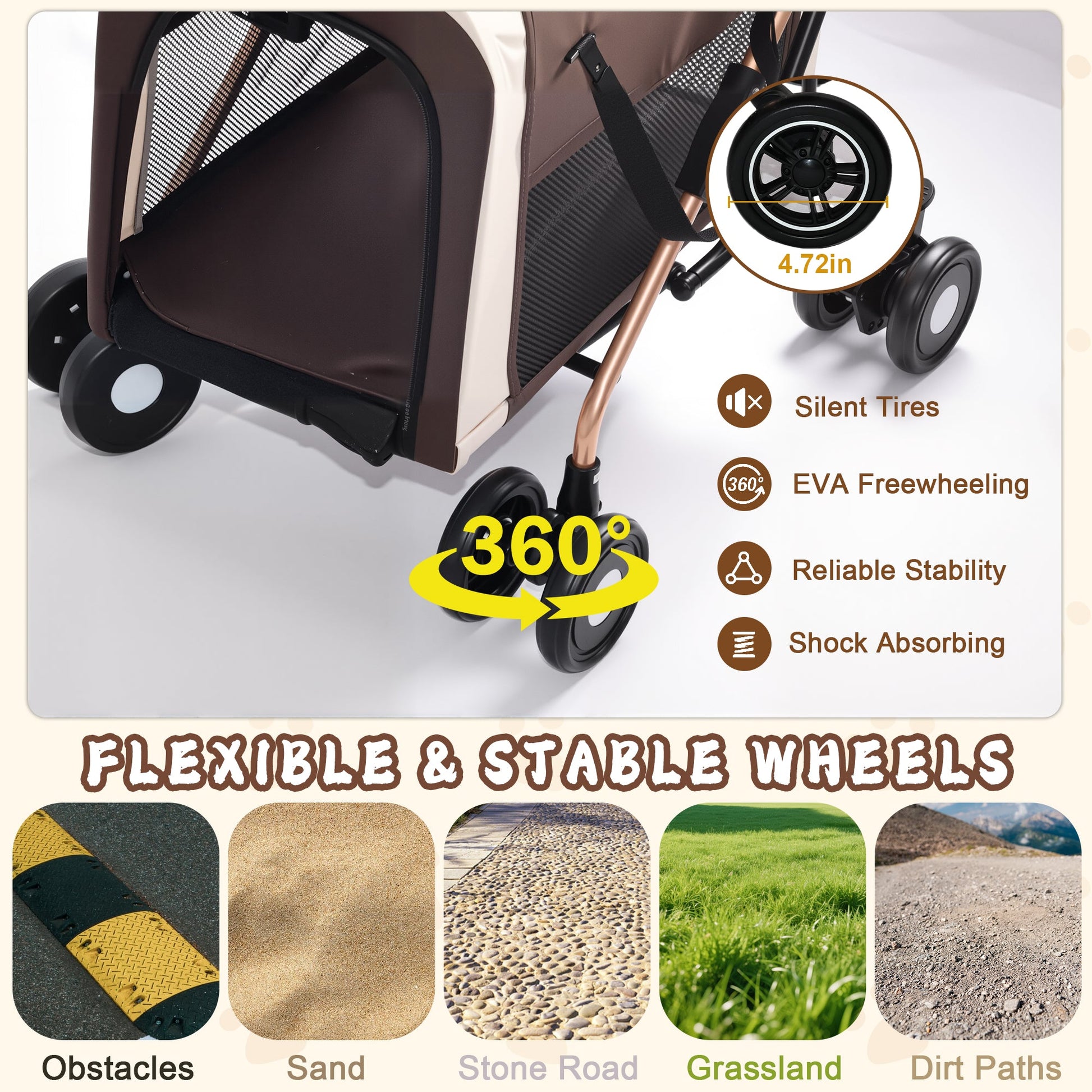 Double Pet Stroller by HouseOfZazla in brown with mesh panels and large wheels on Tampa Home & Garden Store