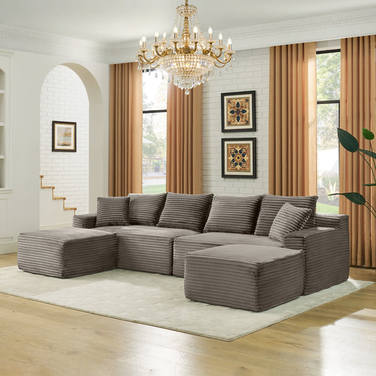 115-inch comfy U-shaped sectional sofa in gray corduroy by HouseOfZazla on Tampa Home & Garden Store