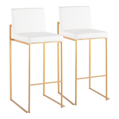 Contemporary high back barstool set, white upholstered seats with gold-tone frames, 2 stools on Tampa Home & Garden Store