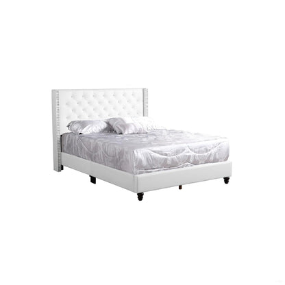 Upholstered Nailhead Trim Chic Bed in white with tufted headboard, Unique Piece Furniture on Tampa Home & Garden Store