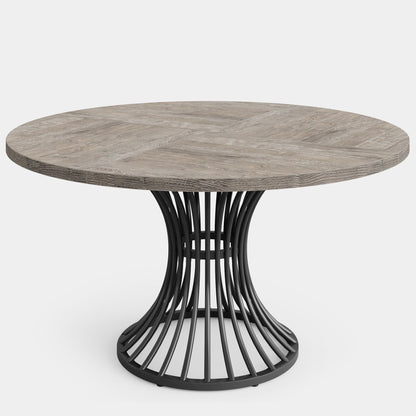 Round dining table for 4–6 with gray wood top and sculpted black metal base HouseOfZazla on Tampa Home & Garden Store