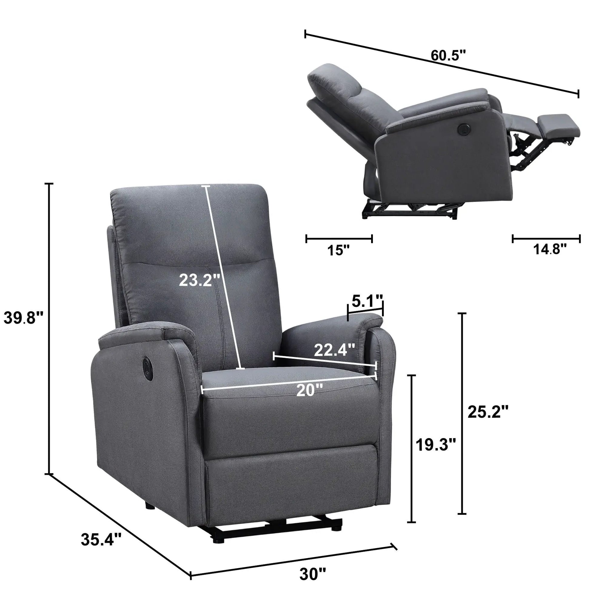 Gray power recliner chair by Unique Piece Furniture with easy control for living room on Tampa Home & Garden Store
