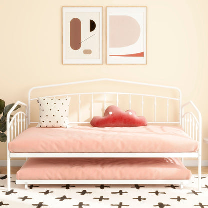 Fox Daybed with Twin Trundle white metal frame pink bedding and heart pillow on Tampa Home & Garden Store