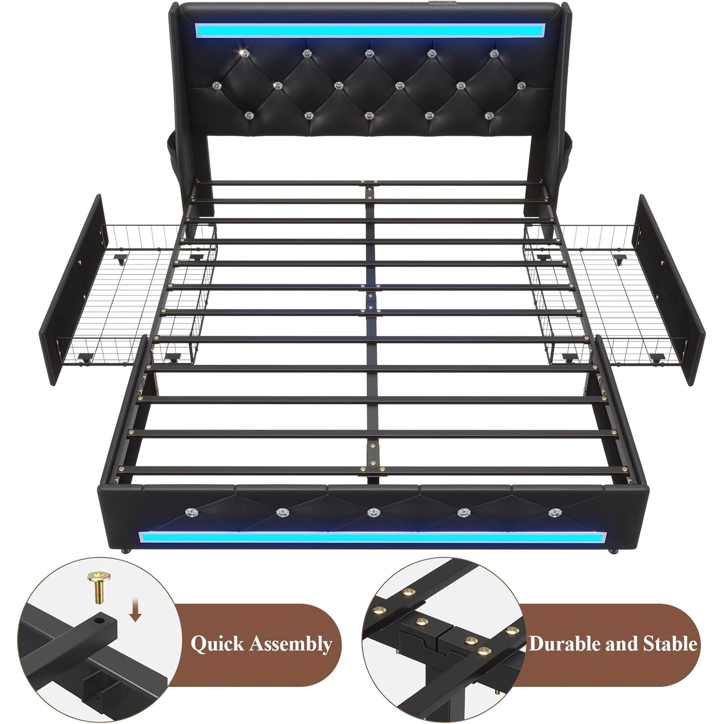 Wingback Upholstered Bed Frame Led and Usb
