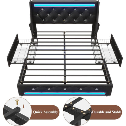 Wingback Upholstered Bed Frame Led and Usb