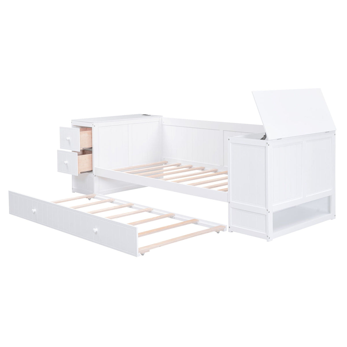 Daybed with storage arms, charging station and trundle in white by HouseOfZazla on Tampa Home & Garden Store