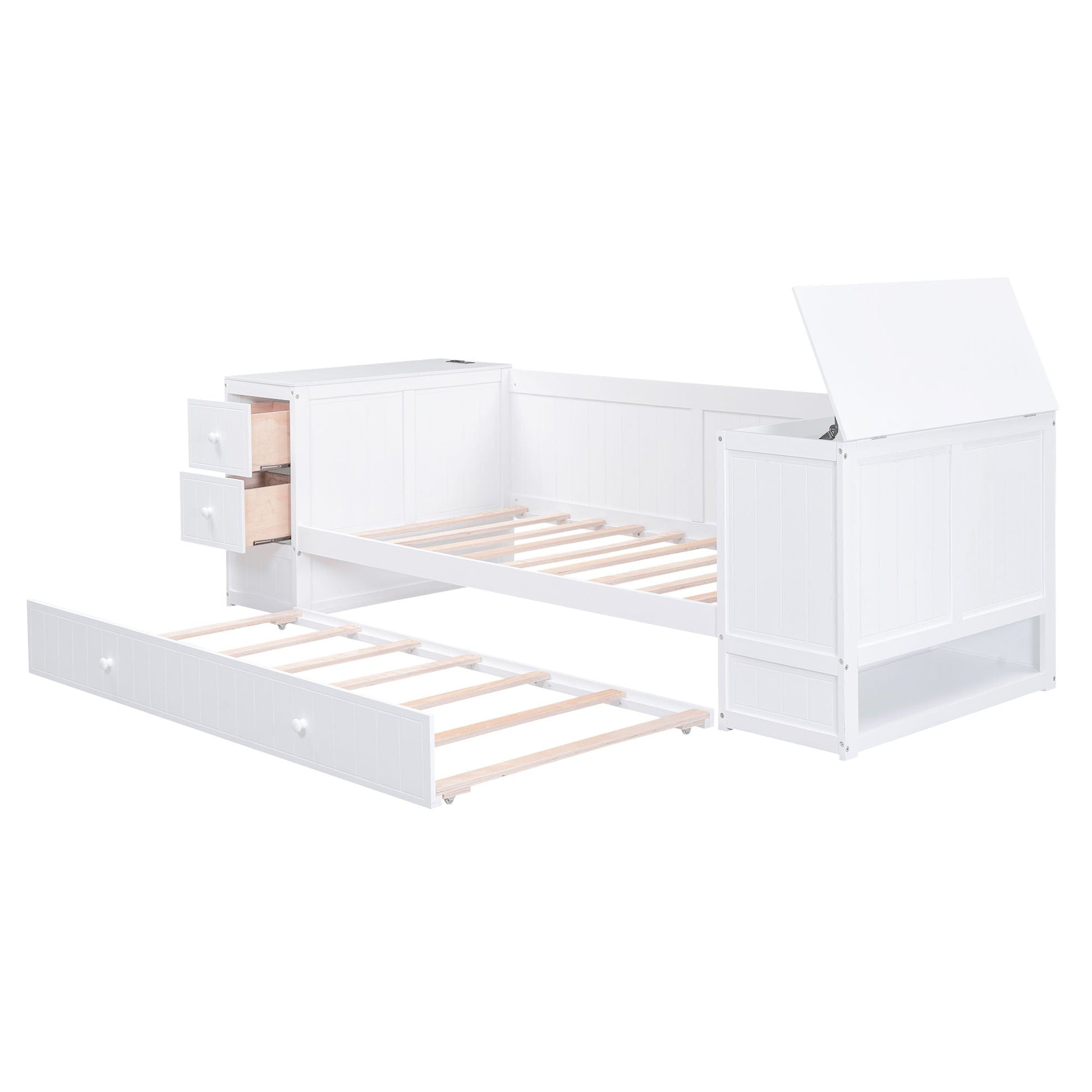 Daybed with storage arms, charging station and trundle in white by HouseOfZazla on Tampa Home & Garden Store