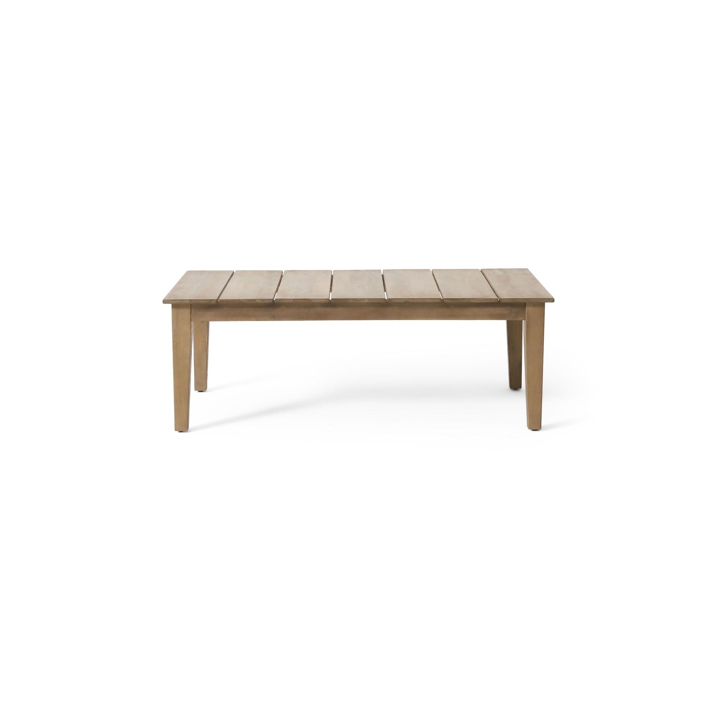 Outdoor coffee table light brown wood with slat panel top on Tampa Home & Garden Store