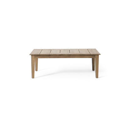 Outdoor coffee table light brown wood with slat panel top on Tampa Home & Garden Store