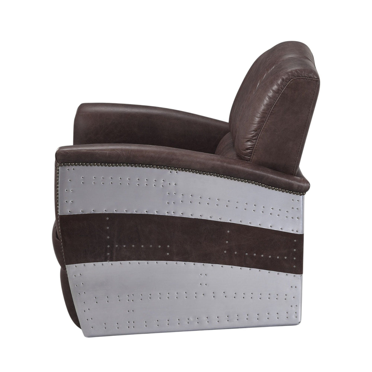 Brown leather accent arm chair with patchwork aluminum frame by HouseOfZazla on Tampa Home & Garden Store