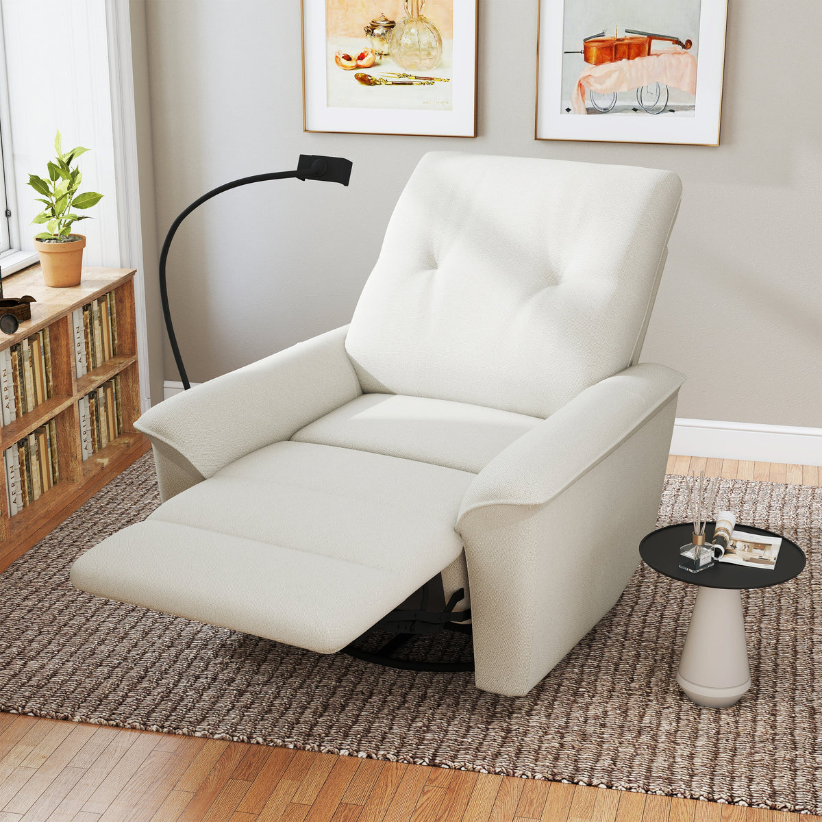 270° Power Swivel Rocker Recliner Chair with Phone Holder beige fabric HouseOfZazla on Tampa Home & Garden Store