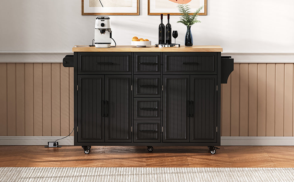 Kitchen island with drop leaf, black cabinets and wood top on casters HouseOfZazla on Tampa Home & Garden Store