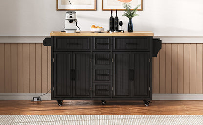 Kitchen island with drop leaf, black cabinets and wood top on casters HouseOfZazla on Tampa Home & Garden Store