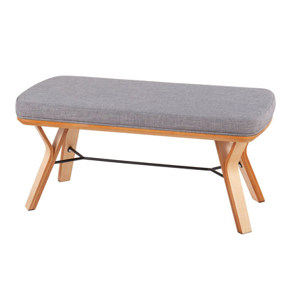 Mid Century Upholstered Bench cushioned gray beige dark gray fabric, legs HouseOfZazla on Tampa Home & Garden Store