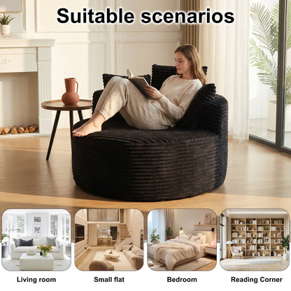 43-Inch Round Corduroy Single Sofa by HouseOfZazla in black corduroy fabric on Tampa Home & Garden Store