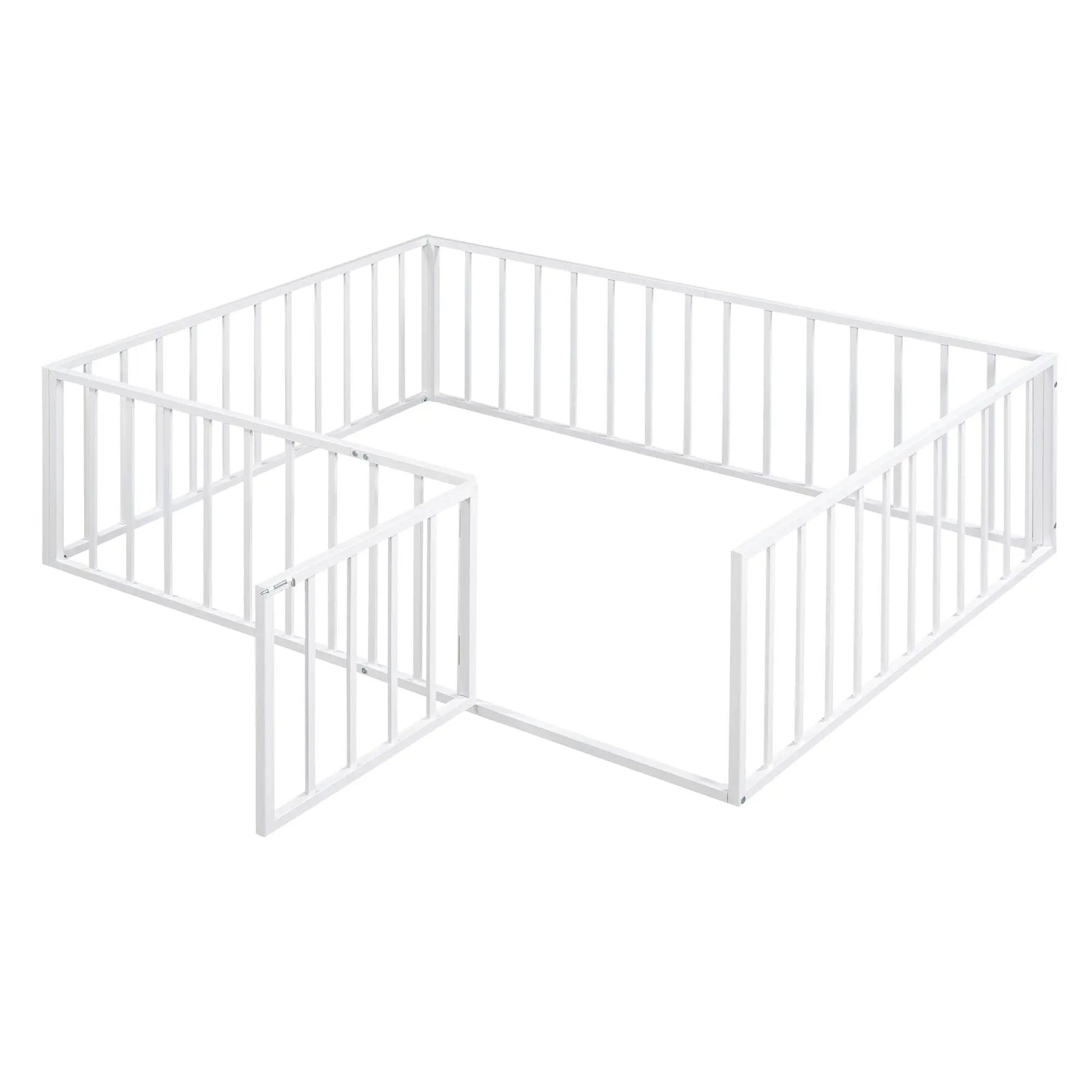 Metal Floor Bed Frame With Fence And Door, white metal panel bed by Unique Piece Furniture on Tampa Home & Garden Store