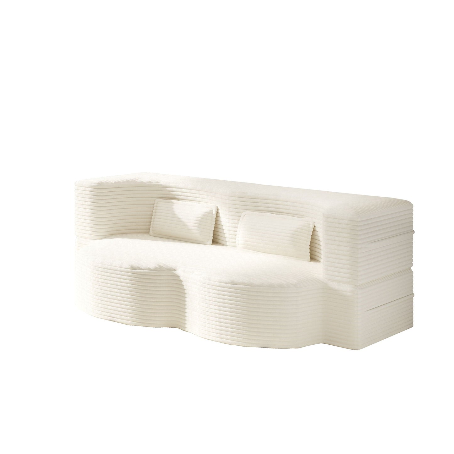 White ribbed floor sofa with two pillows, HouseOfZazla convertible twin mattress for living room on Tampa Home & Garden Store