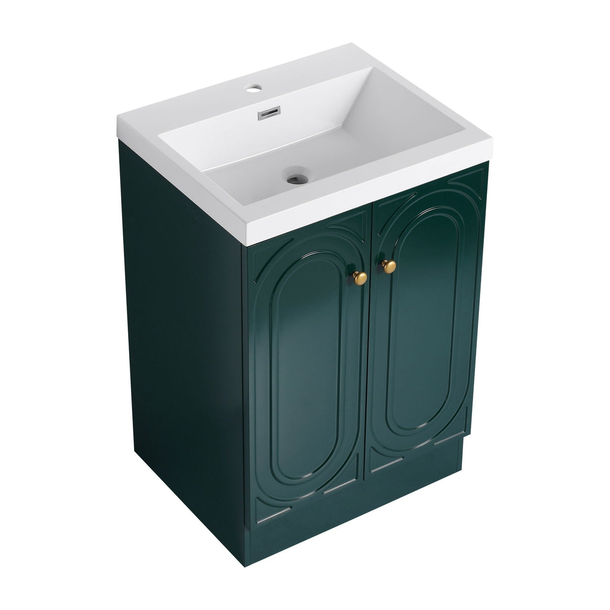 Freestanding vanity with resin sink, white top and dark green cabinet doors by HouseOfZazla on Tampa Home & Garden Store