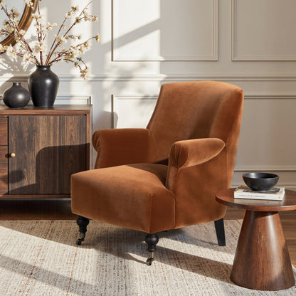 Eloise 30in sock-arm accent armchair in burnt orange performance velvet on Tampa Home & Garden Store