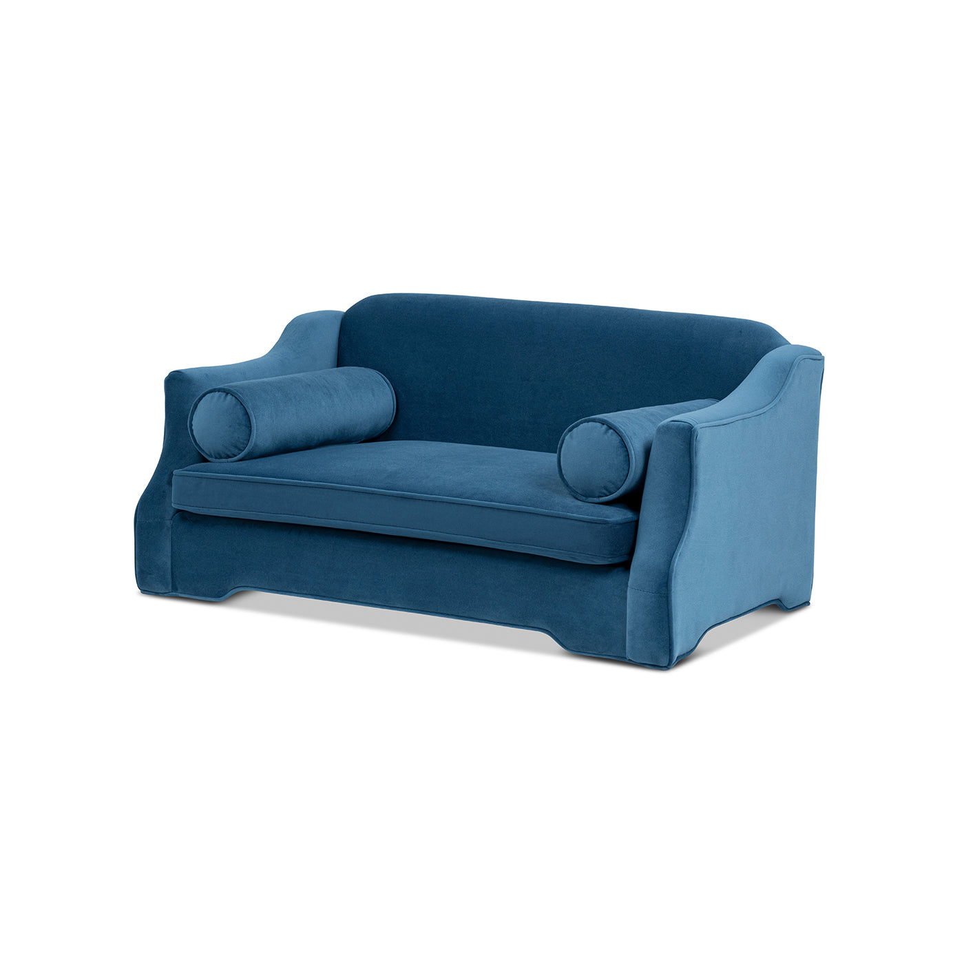 Paloma 35.5in Dog Sofa Bed Medium satin blue with rolled bolster pillows on Tampa Home & Garden Store