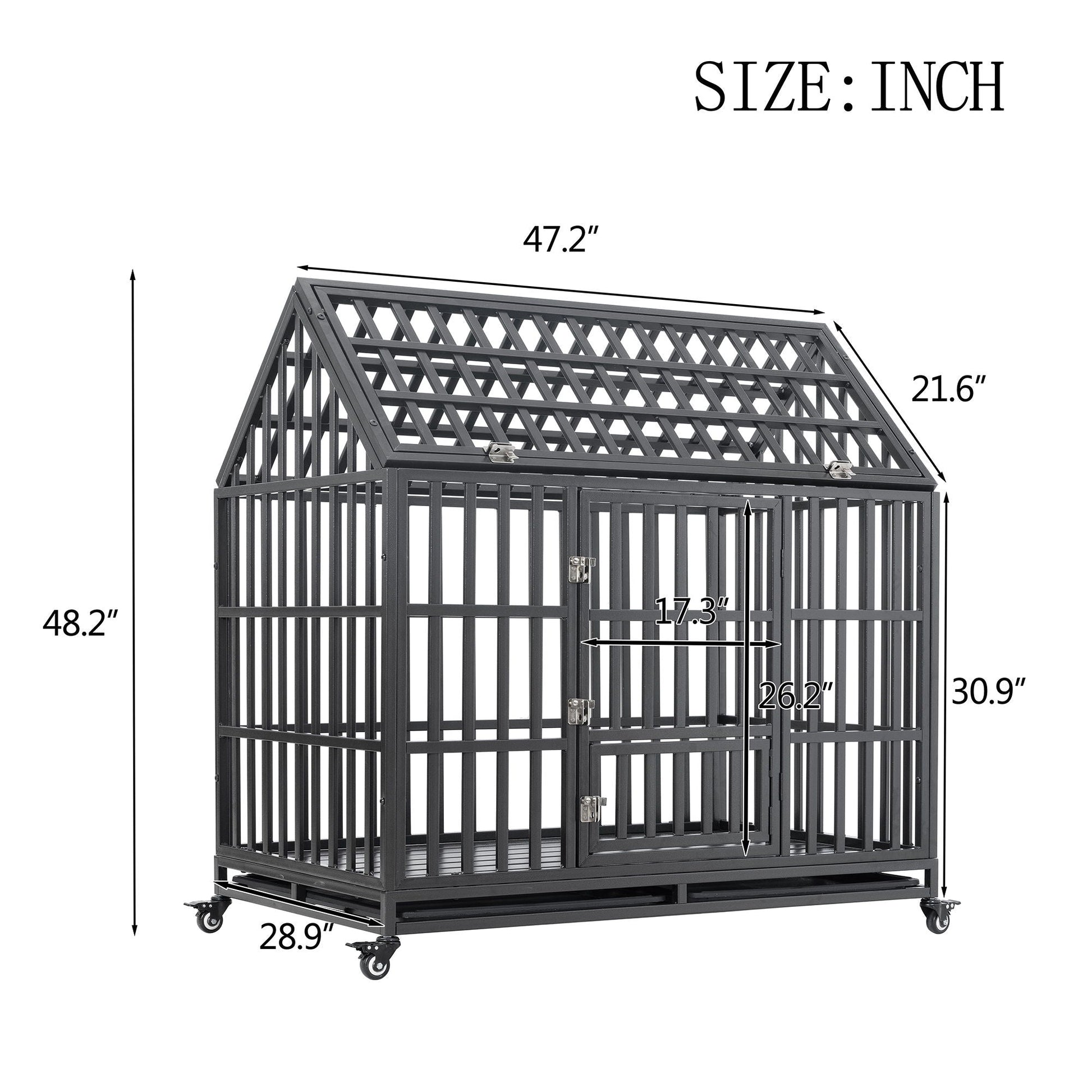 Heavy duty dog crate with lockable wheels, black metal cage by HouseOfZazla on Tampa Home & Garden Store