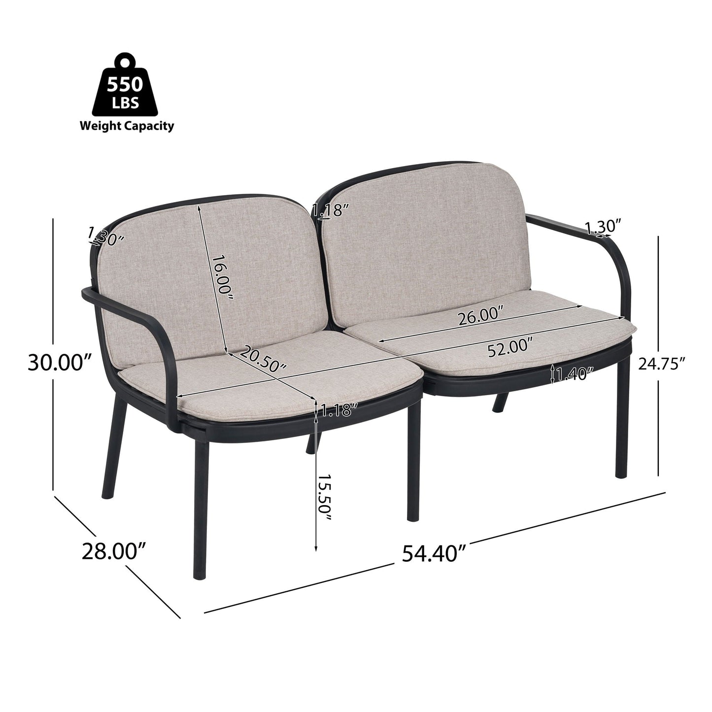 Luna Outdoor Patio Loveseat beige cushions black metal frame HouseOfZazla on Tampa Home & Garden Store
