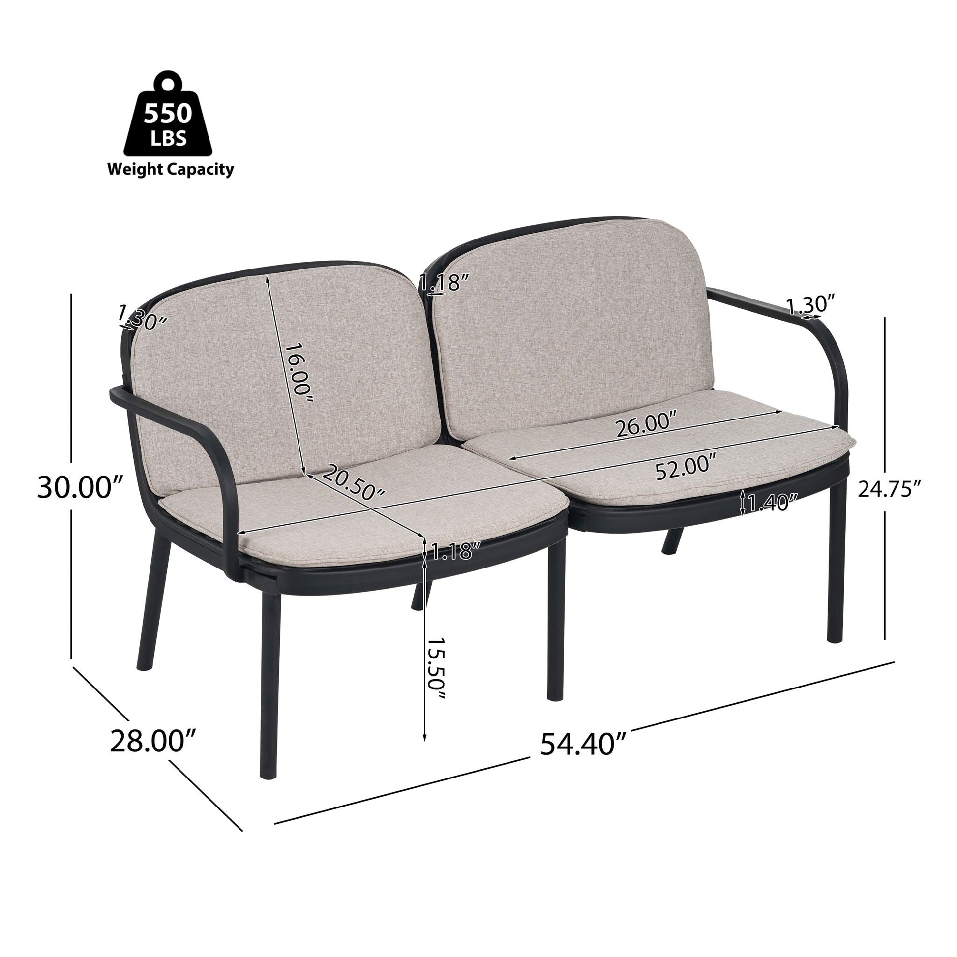 Luna Outdoor Patio Loveseat beige cushions black metal frame HouseOfZazla on Tampa Home & Garden Store