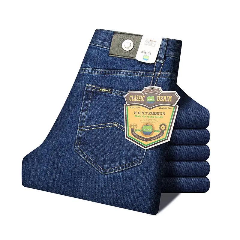 Men's retro high-rise loose straight-leg jeans FLIPSTYLEZLLC, blue denim, pocket patch set of 5 on Tampa Home & Garden Store