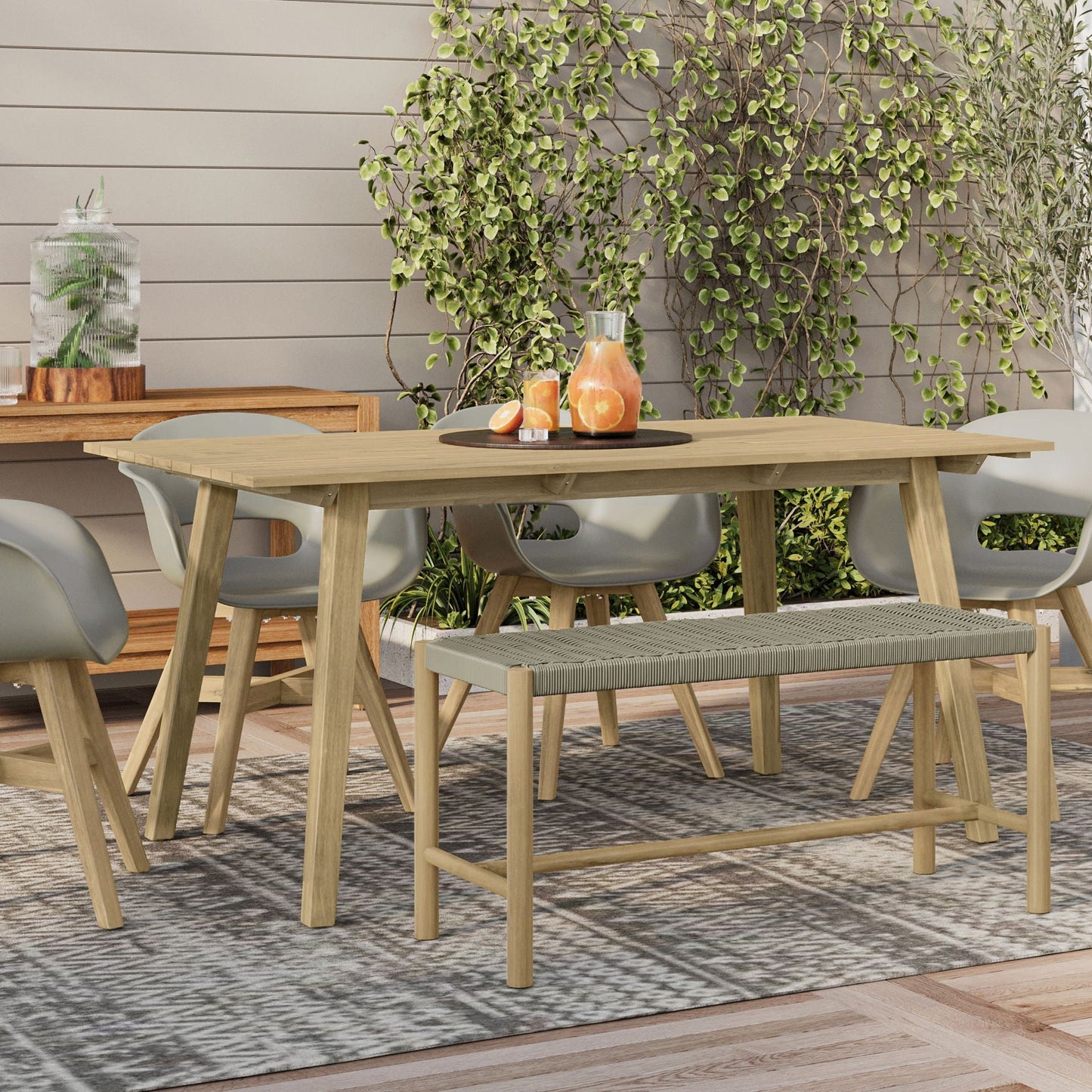 Dahlia outdoor indoor contemporary bench by HouseOfZazla; light wood frame with gray woven seat on Tampa Home & Garden Store