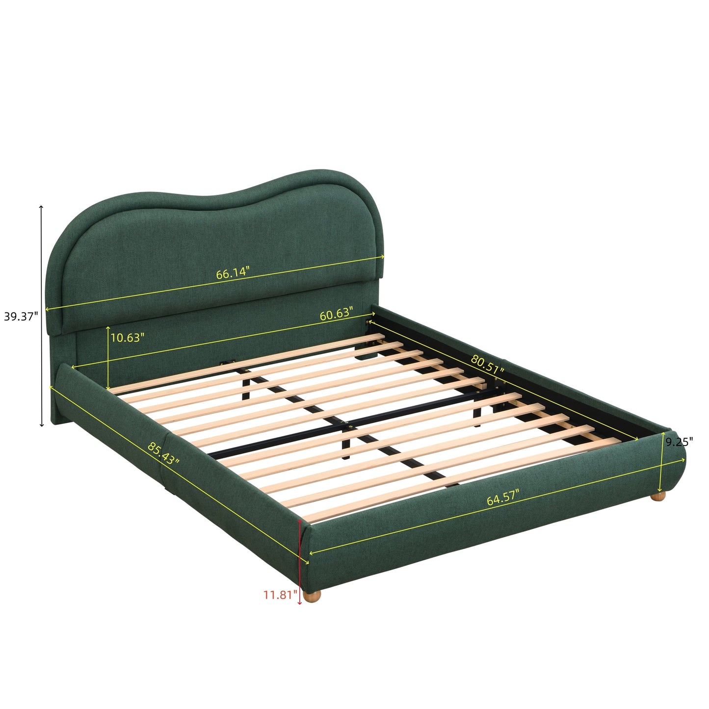 Queen Platform Bed and Soft Curved Headboard