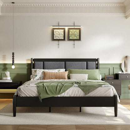 Solid Wood King Bed by HouseOfZazla with heavy-duty slat support and no box spring, black frame on Tampa Home & Garden Store