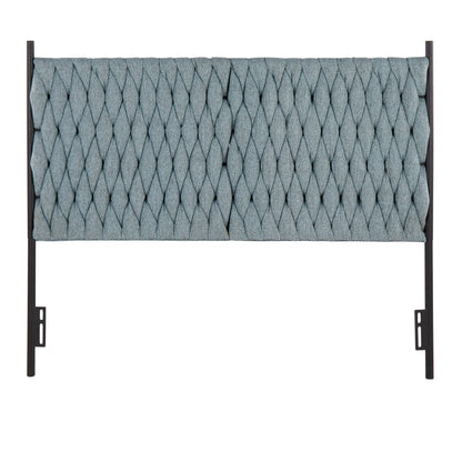 Braided Matisse upholstered queen headboard blue-gray fabric with black metal frame on Tampa Home & Garden Store
