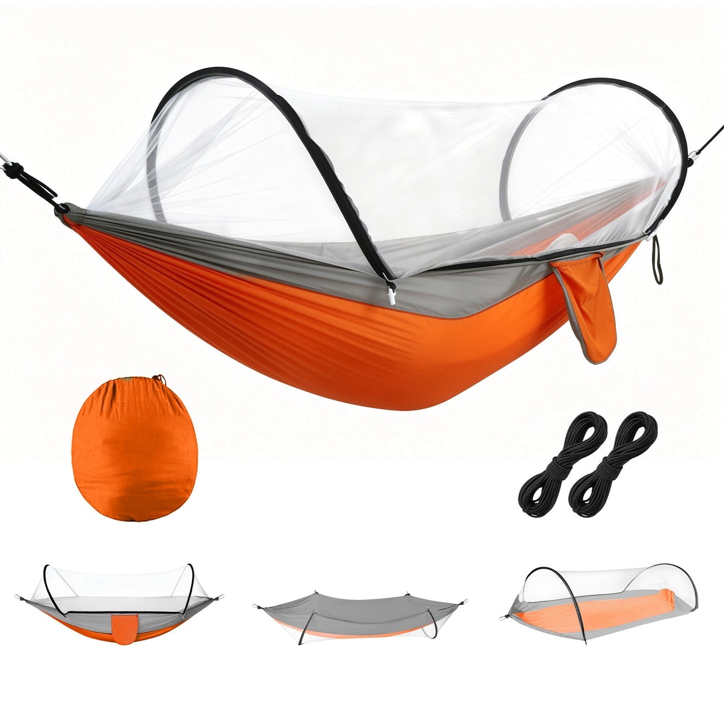 Camping hammock with mosquito net by GemGear, orange/gray, 440lb capacity, 3-in-1 portable on Tampa Home & Garden Store