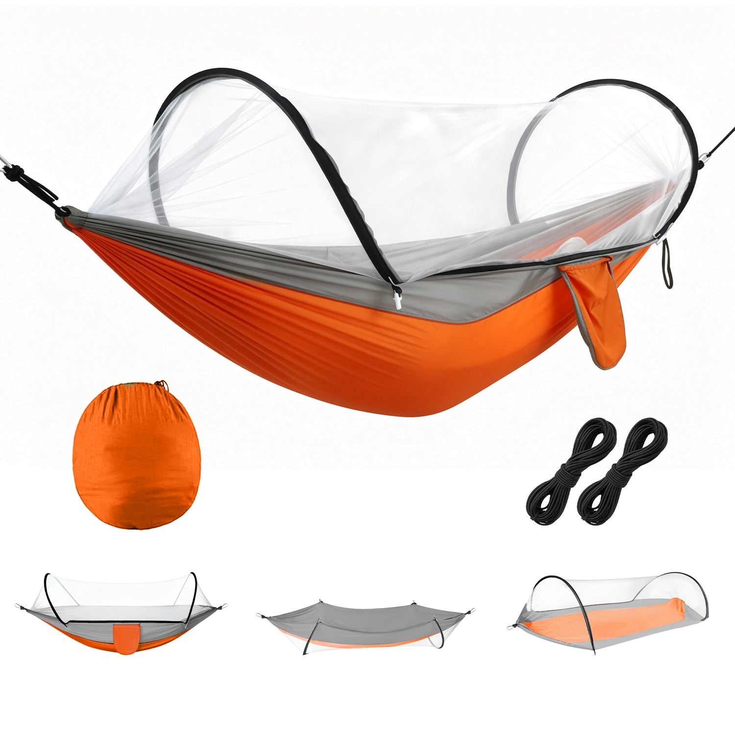 Camping hammock with mosquito net by GemGear, orange/gray, 440lb capacity, 3-in-1 portable on Tampa Home & Garden Store