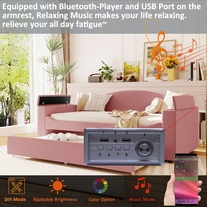 Upholstered daybed with storage armrests and trundle, HouseOfZazla Bluetooth audio system on Tampa Home & Garden Store