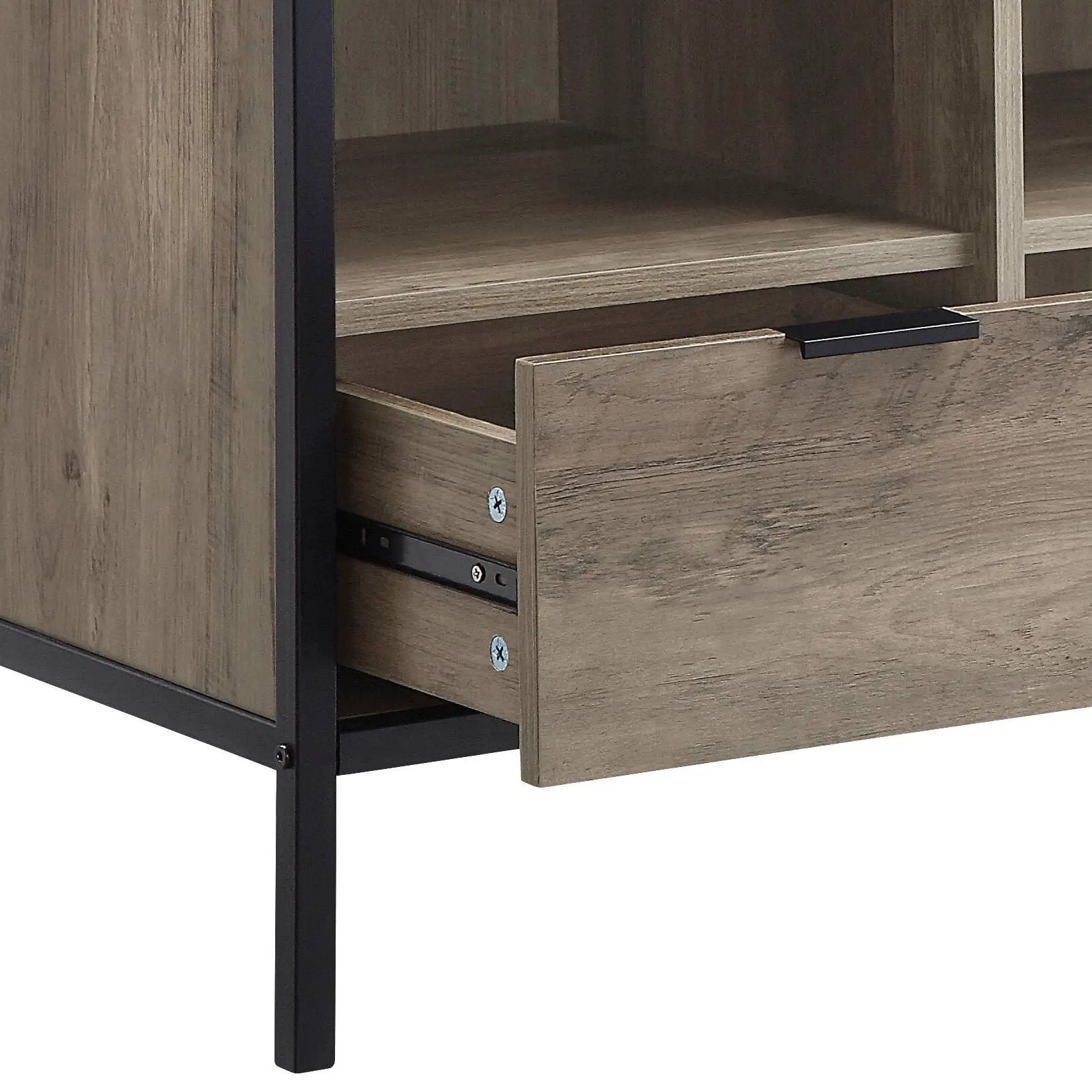 Nantan Rustic TV Stand by Unique Piece Furniture, light wood grain with black metal frame on Tampa Home & Garden Store