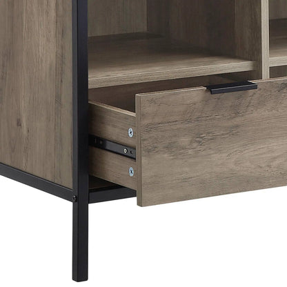 Nantan Rustic TV Stand by Unique Piece Furniture, light wood grain with black metal frame on Tampa Home & Garden Store