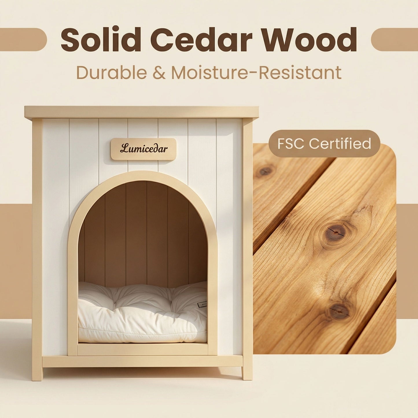 HouseOfZazla indoor dog house with removable cushion in cream white and light yellow on Tampa Home & Garden Store