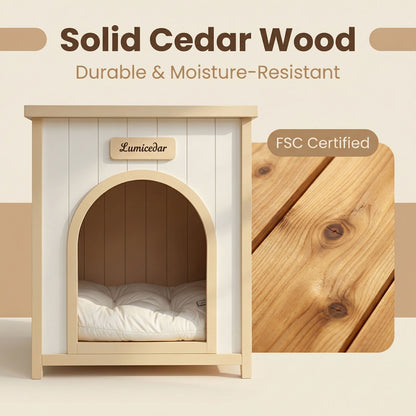 HouseOfZazla indoor dog house with removable cushion in cream white and light yellow on Tampa Home & Garden Store