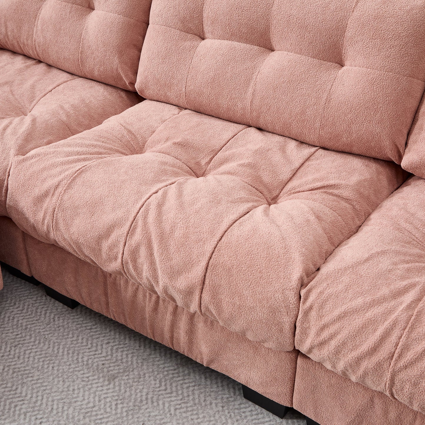 U-shaped couch modular sectional sofa in pink textured fabric with tufted cushions on Tampa Home & Garden Store