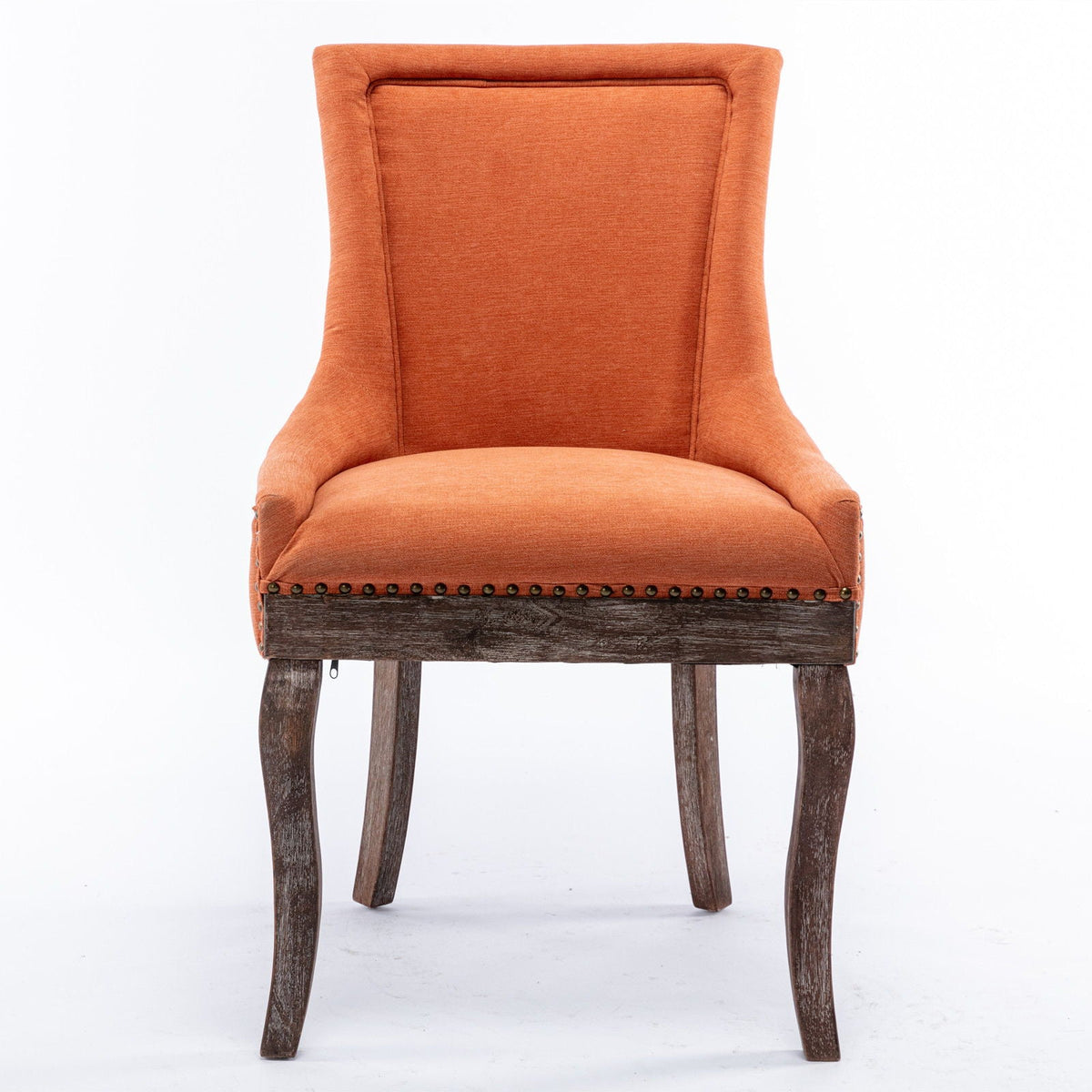 Ultra Side Dining Chair Nail Head orange upholstery with dark wood legs on Tampa Home & Garden Store