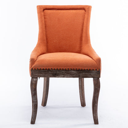 Ultra Side Dining Chair Nail Head orange upholstery with dark wood legs on Tampa Home & Garden Store