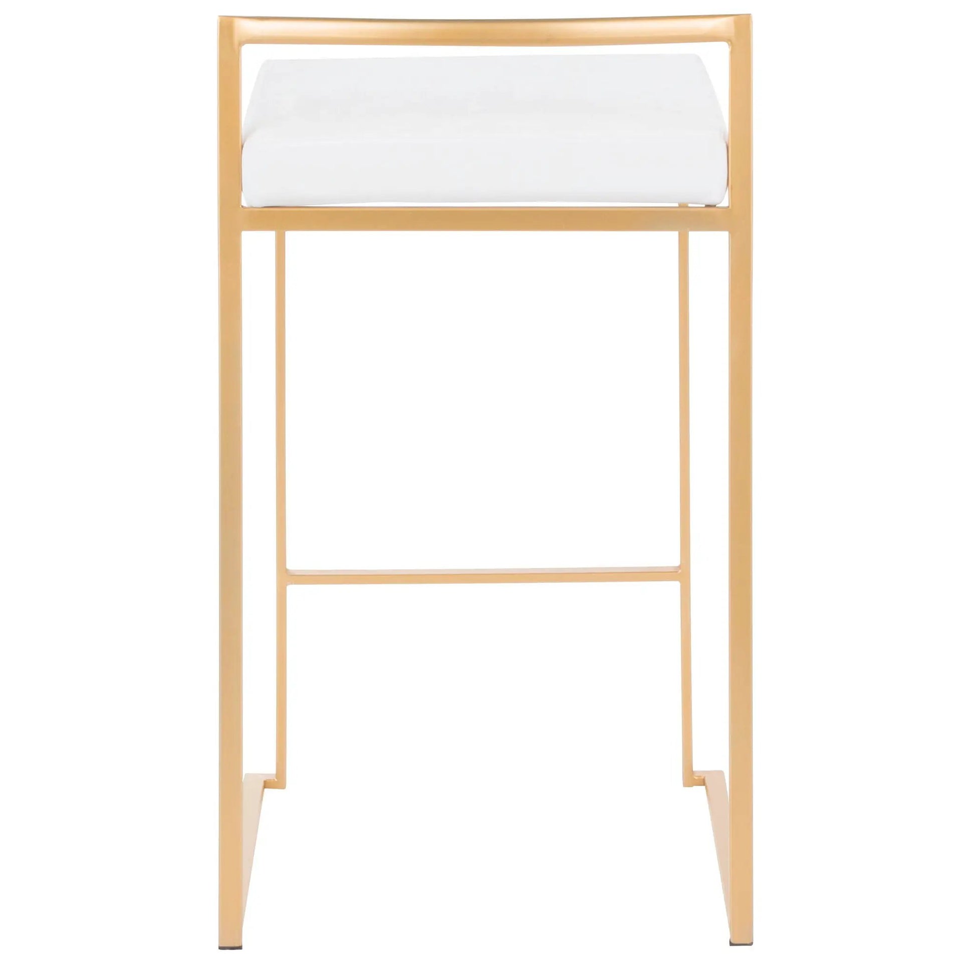 Fuji Contemporary Glam counter stools, gold metal frame with white upholstered seats, set of 2 on Tampa Home & Garden Store