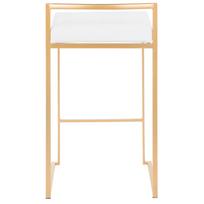 Fuji Contemporary Glam counter stools, gold metal frame with white upholstered seats, set of 2 on Tampa Home & Garden Store