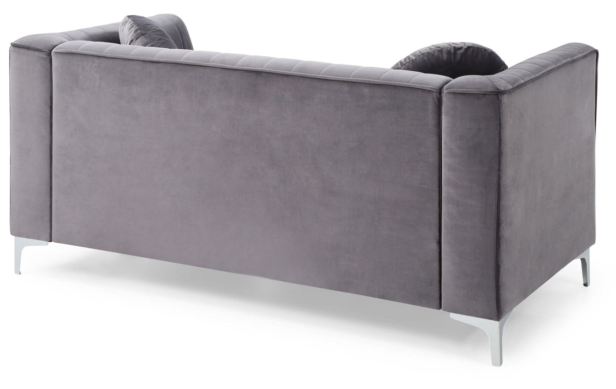 Glam Styled Micro Suede Loveseat, gray micro suede, channel quilting, HouseOfZazla on Tampa Home & Garden Store
