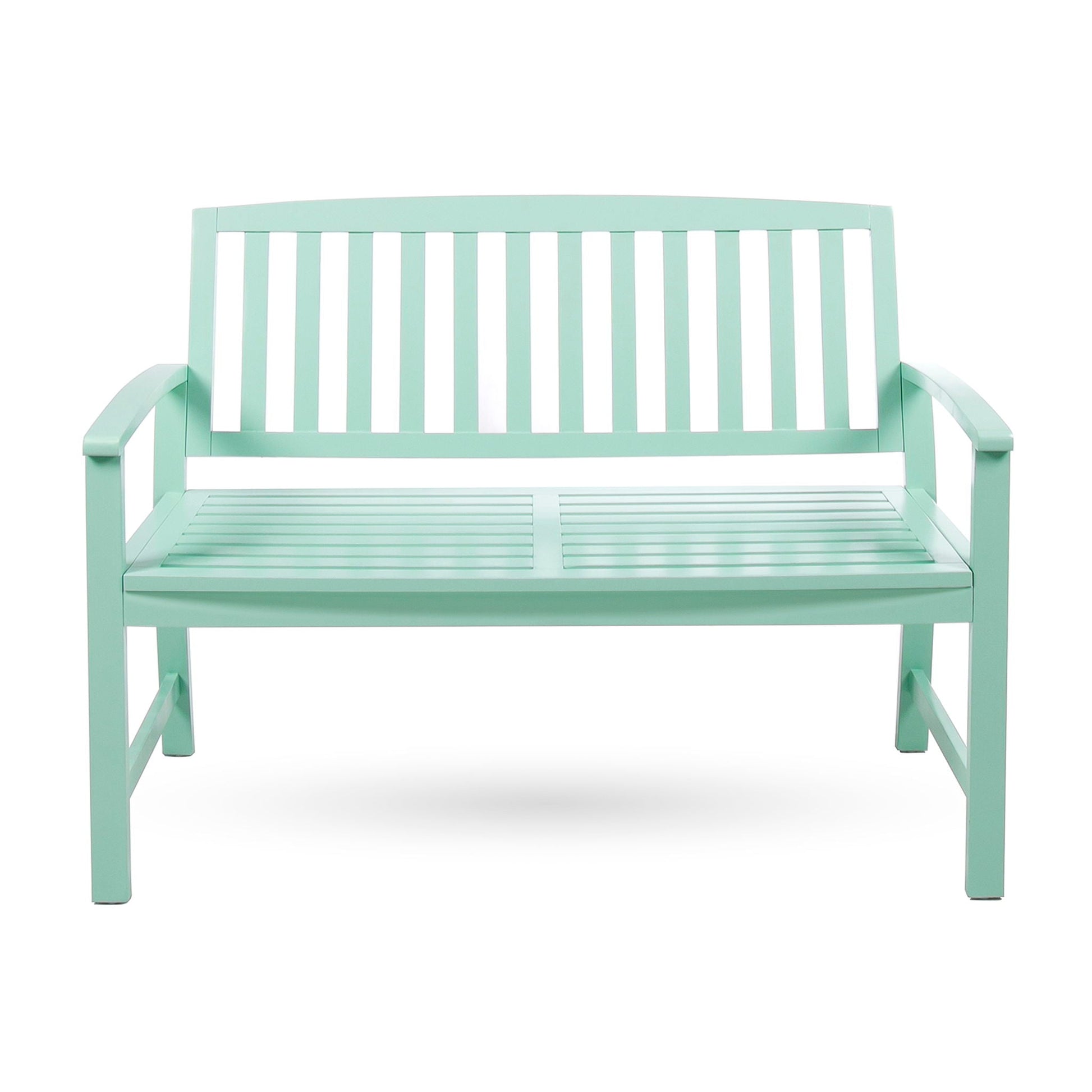 Loja Farmhouse Bench indoor outdoor mint green slatted back and seat HouseOfZazla on Tampa Home & Garden Store