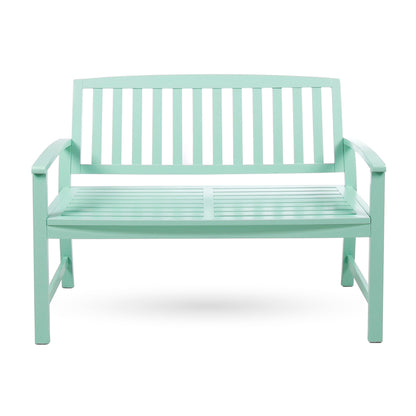 Loja Farmhouse Bench indoor outdoor mint green slatted back and seat HouseOfZazla on Tampa Home & Garden Store