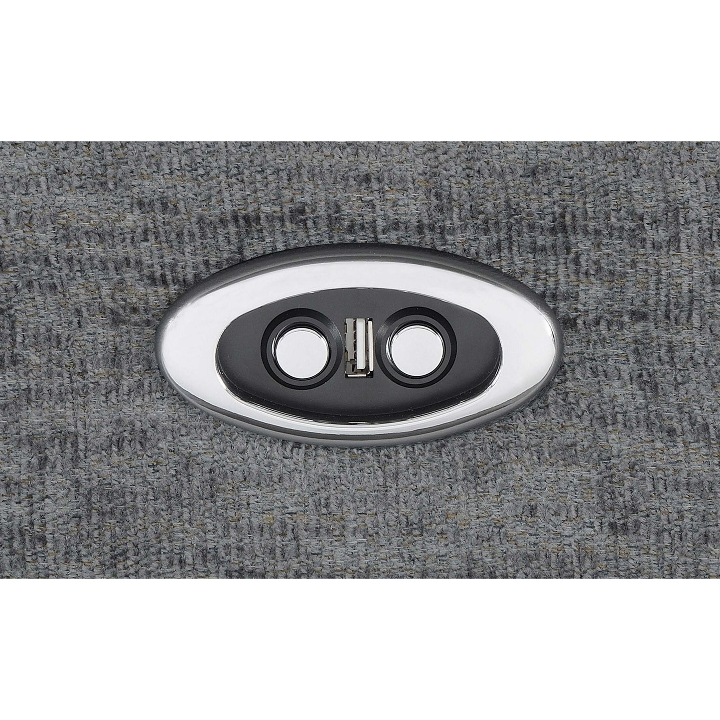 Divine reclining sectional control panel, silver with two round dials on gray carpet on Tampa Home & Garden Store