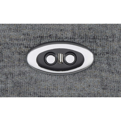 Divine reclining sectional control panel, silver with two round dials on gray carpet on Tampa Home & Garden Store